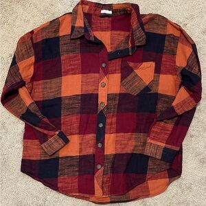 Plaid Men's Shirt in Red and Orange